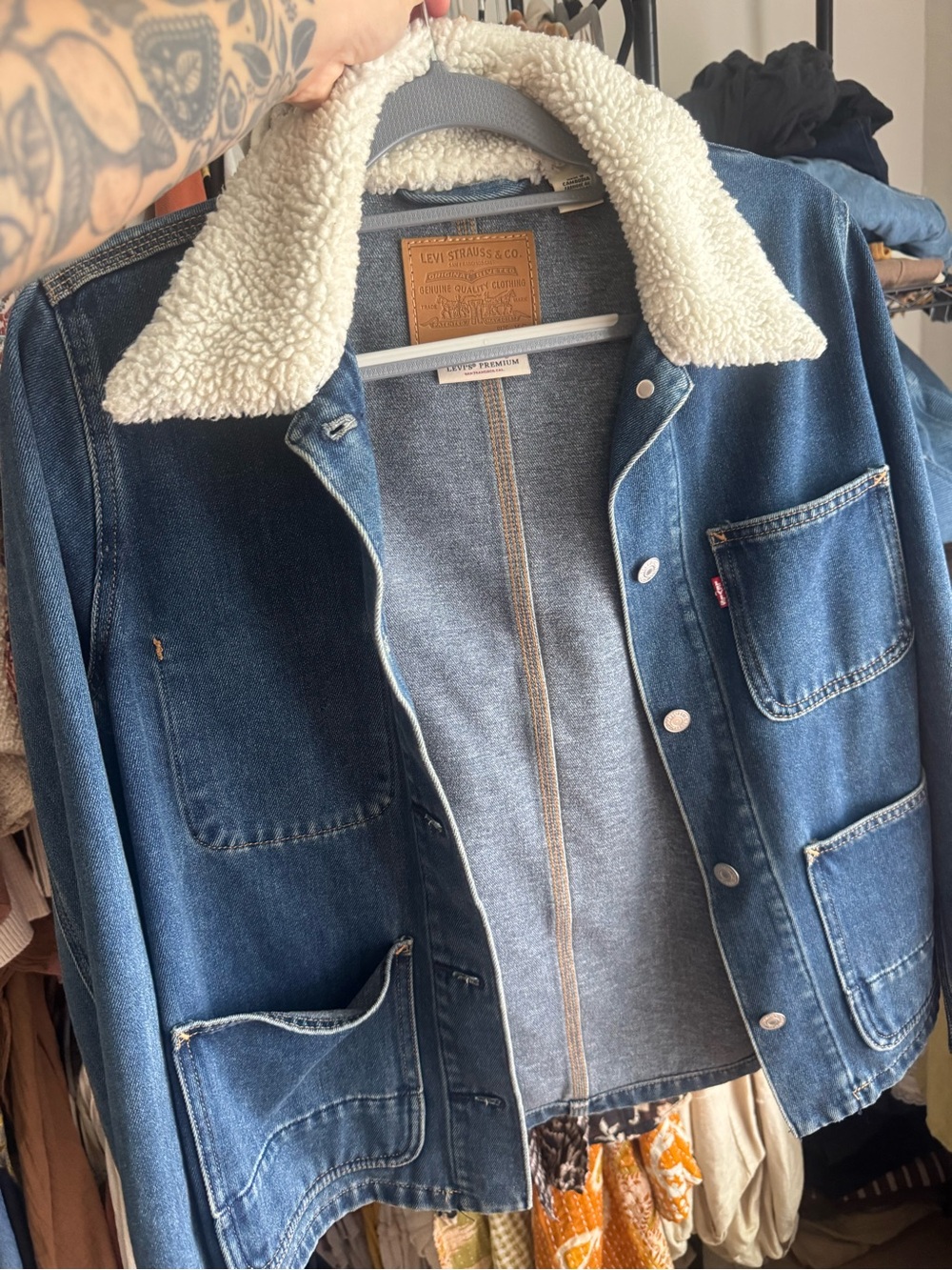Levi's Blue Denim Jacket with Cream Sherpa Collar